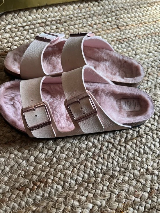 Birkenstock Pink Two-Strap Shearling Lined Sandals - Picture 3 of 7